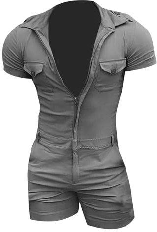 Jumpsuits Herren Einfarbig Kurze Kurzarm Cargo Overalls Lässige Loose Arbeitslatzhose mit Taschen Trainingsanzug Jogginganzug Jumpsuit Arbeitshosen Streetwear für Sommer