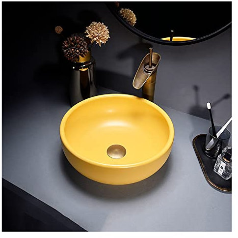 asdchZen Runde Badezimmer-Waschbecken Und Wasserhahn-Kombination, Minimalistische Waschtisch-Waschbecken, Künstlerische Schüssel, Gelb, Blau