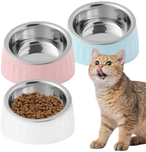 3 stycken 15° lutande upphöjda katter matskålset, sned matskål katt rostfritt stål set, rostfritt stål katter matskål drickskål, avtagbara kattskålar för husdjur katter och valpar (vit)