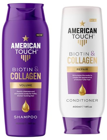 American Touch Biotin & Collagen Shampoo and Conditioner Set (2 x 400ml) – Volumising & Thickening for Fine, Thinning & Damaged Hair – Strengthens & Repairs for Fuller, Thicker Hair – for Men & Women