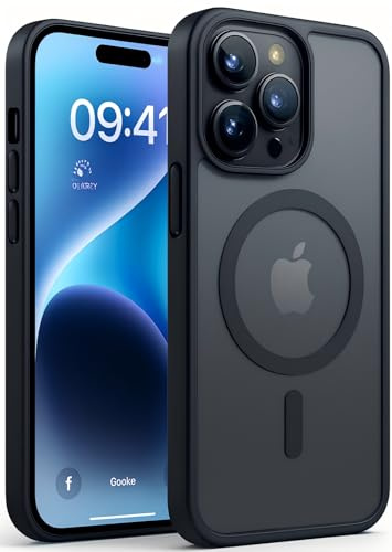 GeeKe for iPhone 16 Pro Case 6.3-Inch, Fit for MagSafe Magnetic, Upgraded [Full Camera Protection], [14FT Military Grade Drop Tested] Shockproof Slim Translucent Matte Back Phone Cover (Black) -T16PRO