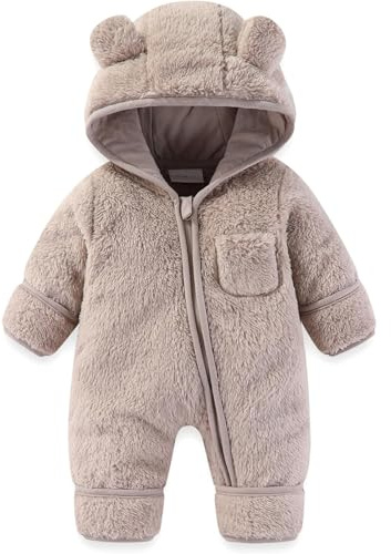 Generisch Mono para bebé recién nacido, traje de bebé, manoplas, para invierno, traje de nieve, forro polar, mono con capucha