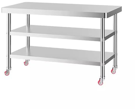 Tavolo da cucina in acciaio inox, resistente tavolo da lavoro in metallo con ruote girevoli a 360°, ideale per ristoranti, magazzini e garage, uso esterno.