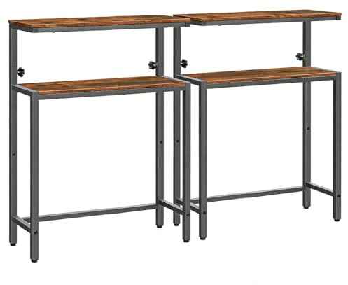 HOOBRO 2-stufige Konsolentische, 2er-Set, höhenverstellbar (80-100 cm), Flurtische, Sofatische im Industrial-Stil, Beistelltische für kleine Räume, Flur, Vintagebraun und Schwarz EBF96XGP201