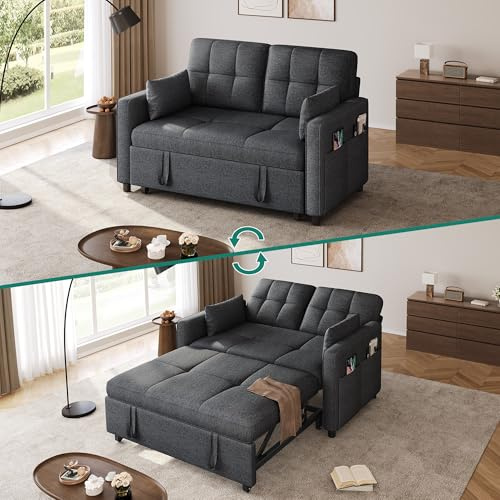 YITAHOME 3-in-1 Schlafsofa, 2-Sitzer 5-Stufig Ausziehbar 182x136cm Grau | Sofa mit Schlaffunktion, Gästezimmer, Stahlrahmen, Liegefläche, 10 cm Polster, 2 Kissen, Seitentaschen, 300 kg belastbar
