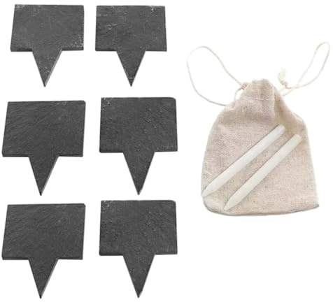 Veemoon Marqueurs de Fromage en Ardoise Noire Carrée 6 Pièces 2 Crayons et Paquet en Lin Étiquettes Décoratives pour Garnitures de Dessert Accessoires de Pâtisserie Polyvalents pour