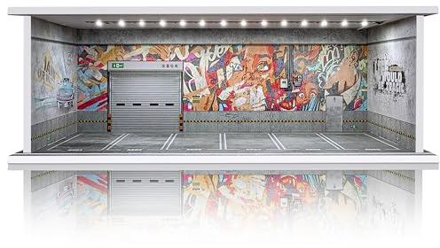 Saichotoy Vitrine für Hot Wheels: stapelbare Parkgarage für 1/64 Maßstab Matchbox Spielzeugauto, FoamBoard Aufbewahrung für Monster Trucks mit LED-Licht und Acrylabdeckung, Shattering World