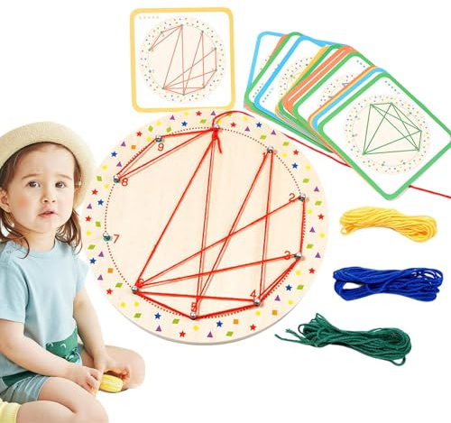 Générique Planchette de Jeu Mathématique en Bois | Jouet Ludique aux Motifs Éducatifs - Jeu en Bois pour avec 20 Cartes et 4 Élastiques - pour Filles Garçons École et Voyage