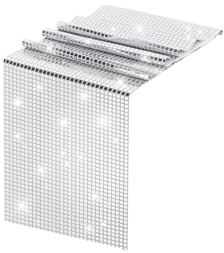 saerryor Glitter Disco Party Table Runner, 30x275cm Silver Table Cloths