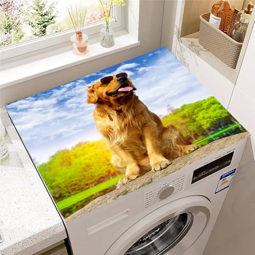 Hearda Housse Machine a Laver Imprimé Chien,Dessus Tapis Lave Linge Antidérapant,Housse de Protection pour Machine à Laver Top,Tapis de Protection pour Dessus Sèche-Linge (Chien,30x40cm)