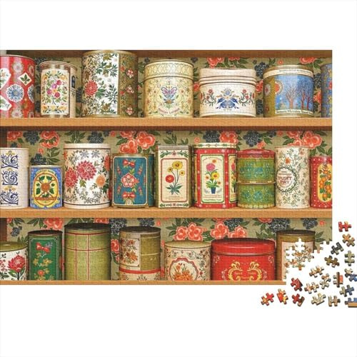 Vintage Tin Collection 1000 Pieces Eco-Friendly Paper Jigsaw Vintage Tin Can Collection World Theme Family Game Night for Adults Teens UK Geography 52x38cm/1000pcs