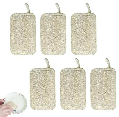FAYHETG Eponge Vaisselle 6 Pieces Eponge Naturelle Matière en Luffa