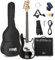 MAX GigKit Bassgitarre Set, E Bass Gitarre, Bass Guitar mit Gitarrenverstärker, Tasche, Stimmgerät, Plektren, Ständer, Gurt, Kabel und Ersatzsaiten - 21 Bünde - schwarz