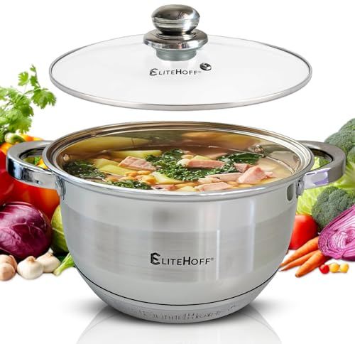EliteHoff Kochtopf, 7-Lagen Edelstahl Topf Induktion Kochtöpfe Nudeltopf Suppentopf mit Glasdeckel für alle Herdarten Spülmaschinenfest (8.2L - 26 cm)