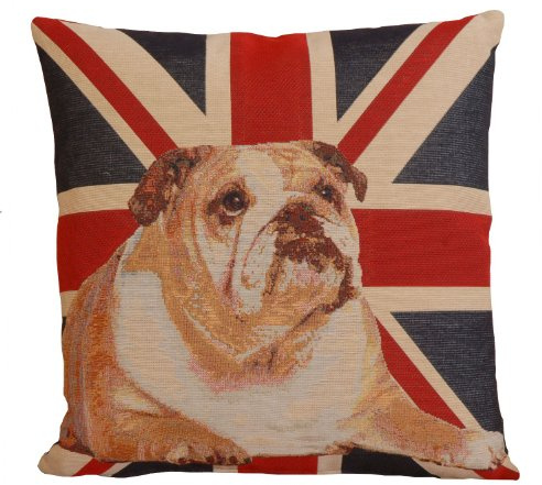 Korb-Outlet Dekokissen Sofakissen Zierkissen Union Jack mit Bulldogge Gobelin Stoff 45x45cm