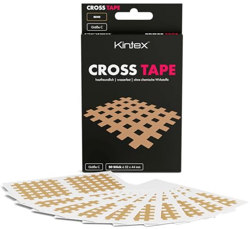 Kintex Cross Tape - Bande Kinésiologique Auto-adhésive, Hypoallergénique et Résistante à l’eau - Bande en Grille pour Points Douloureux et de Déclenchement - 20 bandes - Beige - 44 x 52 mm