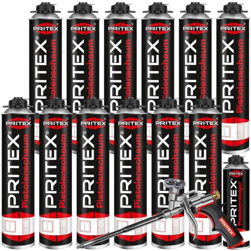 Bauschaum Set 12 x 750ml Pistolenschaum inkl. Reiniger + Schaumpistole PU Schaum Montageschaum