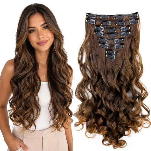 CAISHA XL 7er 45cm CLIP IN EXTENSIONS Haarverlängerung Braun Mix CE18-1