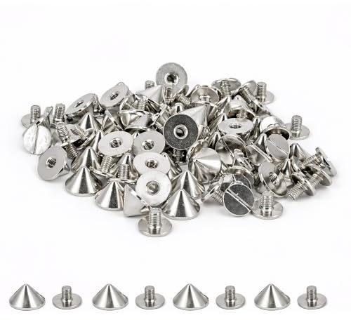 Trimming Shop Punk-Spike-Kegel-Nieten mit Schraubverschluss für Kleidung, Jacken, Jeans, Taschen, Lederhandwerk, Denim, Schuh (9,5 mm x 6 mm, Silber, 50 Stück)