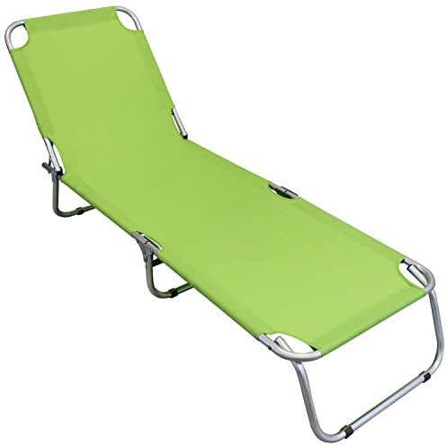 MilaniHome Dreibeinliege Gartenliege klappbar Aluminium und Oxford Grün Lime für Camping Strand Meer Schwimmbad Garten