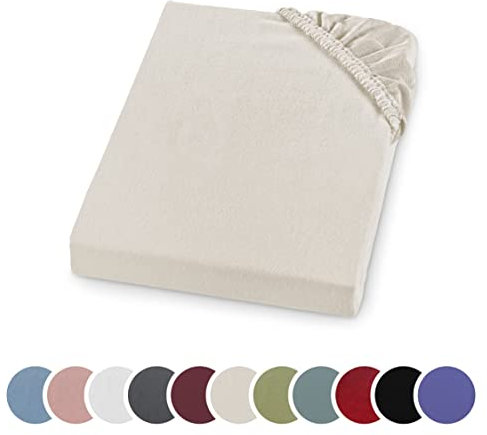 sleepling Biber Spannbetttuch, Feinbiber Spannbettlaken, Made in Germany, 100% Baumwolle, Matratzen bis 23 cm Höhe, Rundum Gummizug, Ökotex, waschbar 60 Grad, 90 x 200, Creme