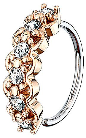 Piercingfaktor Piercing Ring Creole Dünn mit Glitzer Kristall Septum Nasen Lippen Helix Ohr Nasenpiercing Ohrpiercing Tragus Nasenring Klemmring Rosegold 0,8mm x 8mm