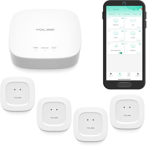 Smart Leak Sensors, YoLink 1/4 Mile World's Longest Range Wireless Smart Water Leak Sensor Compatible with Alexa and IFTTT Leak Detector with App Alerts and Remote Monitor, 4 Pack, YoLink Hub Included
