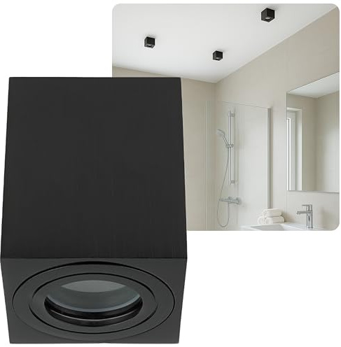 Foco empotrable con anillo negro IP44 para baño, lámpara de techo de aluminio resistente a la humedad, 95mm de altura, foco de montaje en superficie, 230V, lámpara de techo apta para GU10, negra.