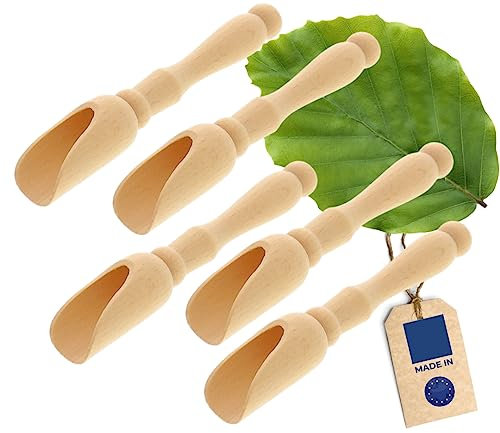 HOFMEISTER® Lot de 5 cuillères doseuses en bois de hêtre, 14 cm, pour épices, café, céréales et poudres, dosage sûr, pesage et remplissage - Cuillères doseuses en bois de hêtre, 100 % fabriquées en UE