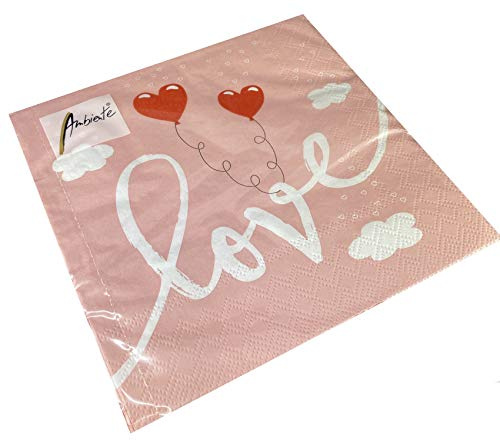 Papier Servietten Lunch Fest Party ca 33x33cm Every Day Jeden Anlass Hochzeit Herzen Liebe St Valentine Love Balloons Pale Rose
