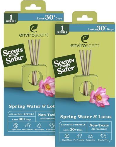 Enviroscent Non-Toxic Air Freshener Scent Stix™ Refills - Compatible with Enviroscent Scent Stix™ Liquid-Free Diffuser Kit - Fragrance Lasts Up to 60 Days - Spring Water & Lotus (Pack of 2)