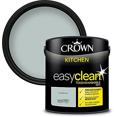 Crown Easyclean Emulsionsfarbe für verschiedene Oberflächen, matt, mit Fettschutzfolie, für Wände, Decken, Holz und Metall, flecken- und scheuerbeständig, Marmoroberfläche