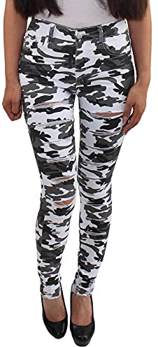 Sotala Damen Camouflage Slim Fit Skinny Röhrenhose Stretchjeans Hose Mit Rissen zerrissen