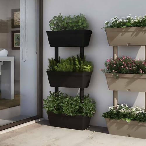 Dmora - Set di 3 vasi Durbuy, Composizione per orto casalingo, Set porta fiori per interno o esterno, 100% Made in Italy, 49x16h100 cm, Antracite