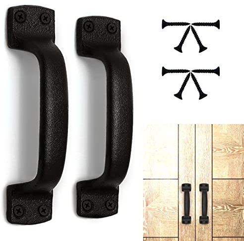 Keponbee Barn Door Handles Sliding Black Traditional Cast Iron Heavy Duty Door Handles for Garden Shed Wooden Gates Kitchen Cupboard Wardrobe