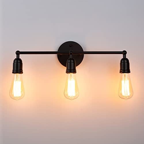 3 Flamming Retro Wandleuchte Vintage Schwarz Bad Spiegelleuchte LED Badezimmer Wandlampe Innen Lampe Industrial Lampenschirm Wand-beleuchtung mit E27 Fassung Leselampe Badlampe