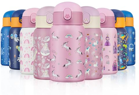 Autsel 400ml Trinkflasche Kinder Edelstahl mit Strohhalm, Auslaufsicher BPA-frei, Metall Wasserflasche für Kinder Jungen/Mädchen | Auslaufsicher, BPA-frei, für Kinder Jungen/Mädchen