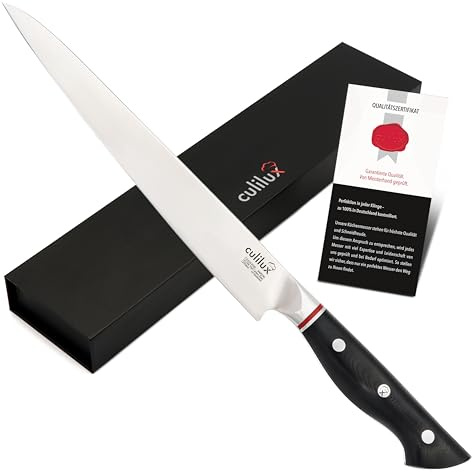 culilux® Kobe 2.0 Fleischmesser 24 cm extrem scharfes Profi Tranchiermesser aus schwedischem 14C28N Rasierklingen Stahl 62 HRC ergonomischer G10-Griff Filetiermesser
