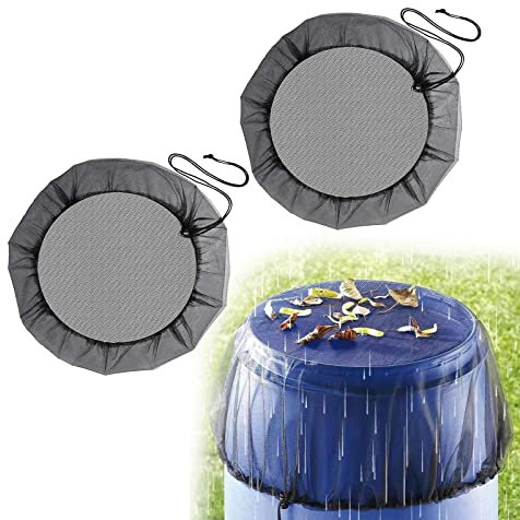 2 Pezzi Copertura per Barile da Pioggia Tondo,95CM Regolabile Coperture in Rete per Botti di Pioggia,Rete di Protezione per Serbatoio per d'Acqua con Cordicella di Trazione,Protegge da Foglie, Zanzare