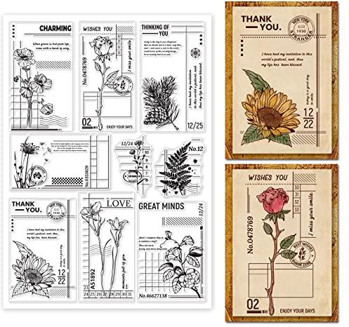 GLOBLELAND Klare Stampl Blumen Hintergrund Transparente Stempel Kunst-Tagebuch Silikonstempel Vintage Postkarte Clear Stamps für für DIY Journal Scrapbooking Fotoalbum Kartenherstellung