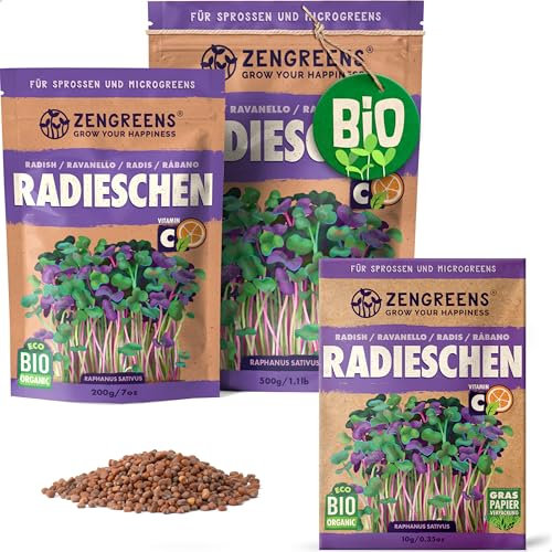ZenGreens® - Bio Radieschen Sprossen Samen - Wähle zwischen 10g, 200g und 500g - Radieschen Bio Saatgut - Keimrate von >96% - China Rose - Rosa Rettich - Keimsprossen Samen - Microgreens