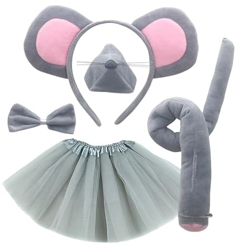 SAFIGLE Maus Kostümset Für Kinder Mit Grau Mausohren Stirnband Und Mausschwanz Zubehör Für Fasching Kostümspiele Und Rollenspiele