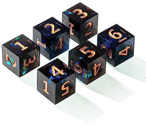 Yourandoll 6 STÜCKE Polyedrische Würfel D6 Würfel 16mm Resin Dice Spielwürfel for DND RPG Brettspiel Kartenspiel (Schwarz Grün)