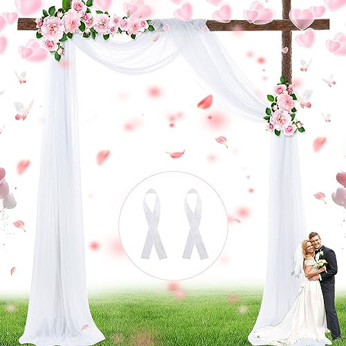 truee Traubogen Deko Hochtzeit, VorhäNge Hochzeit Bogen, Hochzeitsbogen Vorhang Deko, Hochzeit Vorhang Chiffon Stoff, Chiffon Stoff Meterware, 75x550cm, Für Fotografie Party Hochzeit Geburtstag(Weiß)