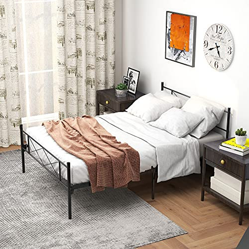 MYBOO Bettrahmen 120x200cm, Metallbett mit Lattenrost, Bett mit Kopfteil, Einzelbett/Doppelbett Gästebett Jugendbett für Schlafzimmer Gästezimmer Schwarz