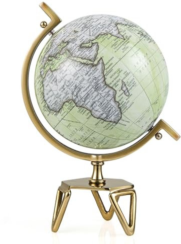 COSTWAY Mappamondo 18/21/26 cm, Mappamondo Interattivo Educativo con Supporto in Metallo, Meridiano in Metallo, Mappamondo Vintage Rotante Decorativo per Aula, Casa, Ufficio (L)