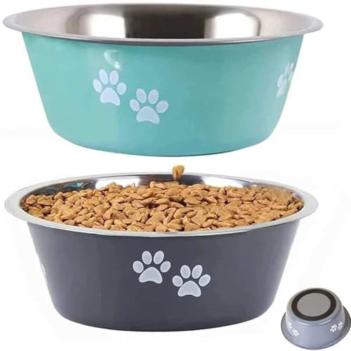 DistriPet 2 Ciotole per Cani in Acciaio Inossidabile da 850 ml con Suola in Silicone, mangiatoia per Acqua e Cibo Antiscivolo