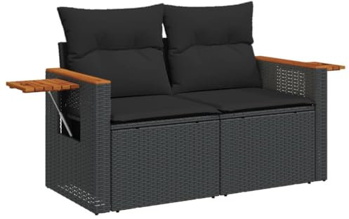 vidaXL Gartensofa mit Kissen 2-Sitzer, Sofa mit Staufach unter Sitzfläche, Terrassensofa mit abnehmbarem waschbarem Bezug, Gartenmöbel Terrassenmöbel, Schwarz Poly Rattan