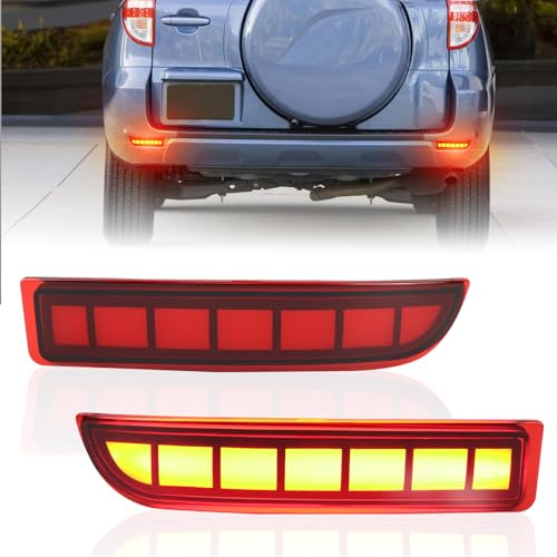 PGTOPONE Full LED Rear Bumper Reflectors Fog Brake Tail Light Lamps Compatible with Toyota Rav4 2006-2012/Scion xD 2008-2014 Turn Signal Feature Accessories (Red)