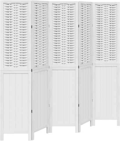 vidaXL Raumteiler 5-TLG., Paravent Faltbar, Trennwand für Schlafzimmer Wohnzimmer Büro, Spanische Wand Sichtschutz, Weiß Massivholz Paulownia